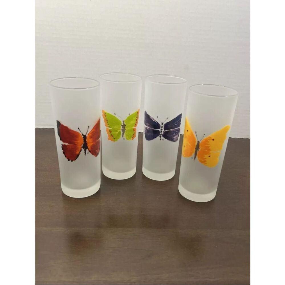 4 Dartington Designs Rare Glassware Butterfly Frosted Highball Tom Collins Set F